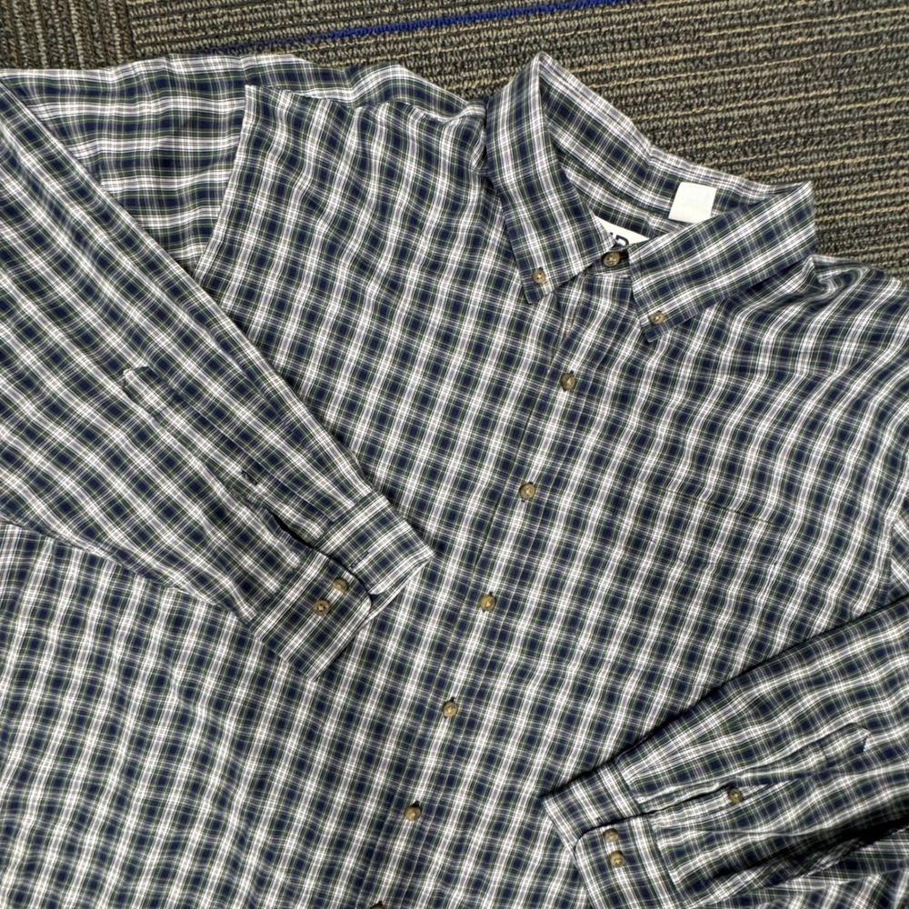 HB Fit by DXL 3XL Mens Plaid Button Up Long Sleeve‎ Shirt Green Blue